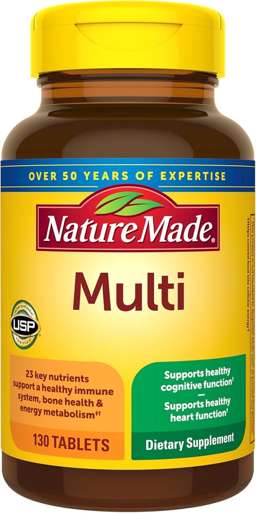 Nature Made Multivitamin Tablets with Iron, Multivitamin for Women and Men for Daily Nutritional Support, Nature Made Multi Vitamins for Adults, 130 Tablets, 130 Day Supply