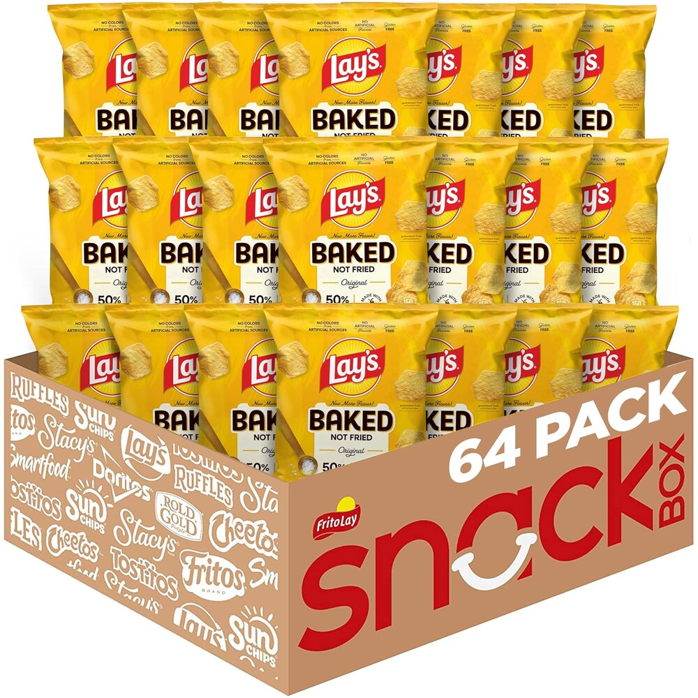 Baked Lay’s Potato Chips, Original, 1.125 oz Bags, (64 Pack), 50% Less Fat, Gluten Free, No Artificial Flavors, No Colors from Artificial Sources