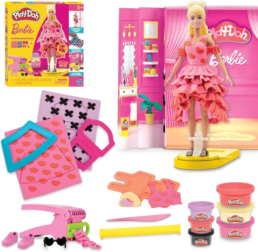 Play-Doh Barbie Designer Fashion Show Set, Make Doll Clothes with 21 Accessories & Modeling Compound, Kids Arts & Crafts for Girls & Boys, Ages 5+