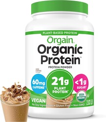 Orgain Organic Vegan Protein Powder, Iced Coffee - 21g Plant Protein, 60mg of Caffeine, Low Net Carb, No Lactose Ingredients, No Added Sugar, Non-GMO, For Shakes & Smoothies, 2.03 lb