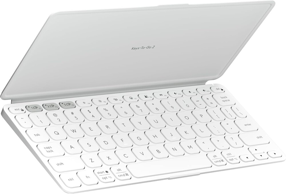Logitech Keys-to-Go 2 Portable Bluetooth Keyboard for Tablet with Built-in Cover, Slim and Compact Wireless Keyboard for Windows, Android, Linux, iPad, iPhone, Mac, Apple TV - Pale Grey
