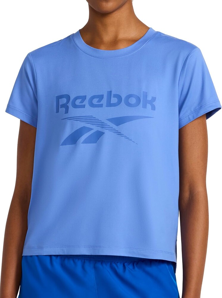 Reebok Women's Lockup Striped Cropped Crewneck T-Shirt