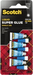 Scotch Super Glue Liquid, 4-Pack of Single-Use Tubes, .017 oz Each, Fast Drying Liquid Formula (AD114)