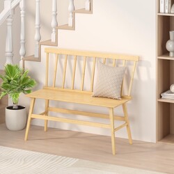 Wisuce Essentials Bamboo Dining Bench, Entryway Bench with Spindle Back Farmhouse Wood Windsor for Foyer Balcony Living Room (Nature)