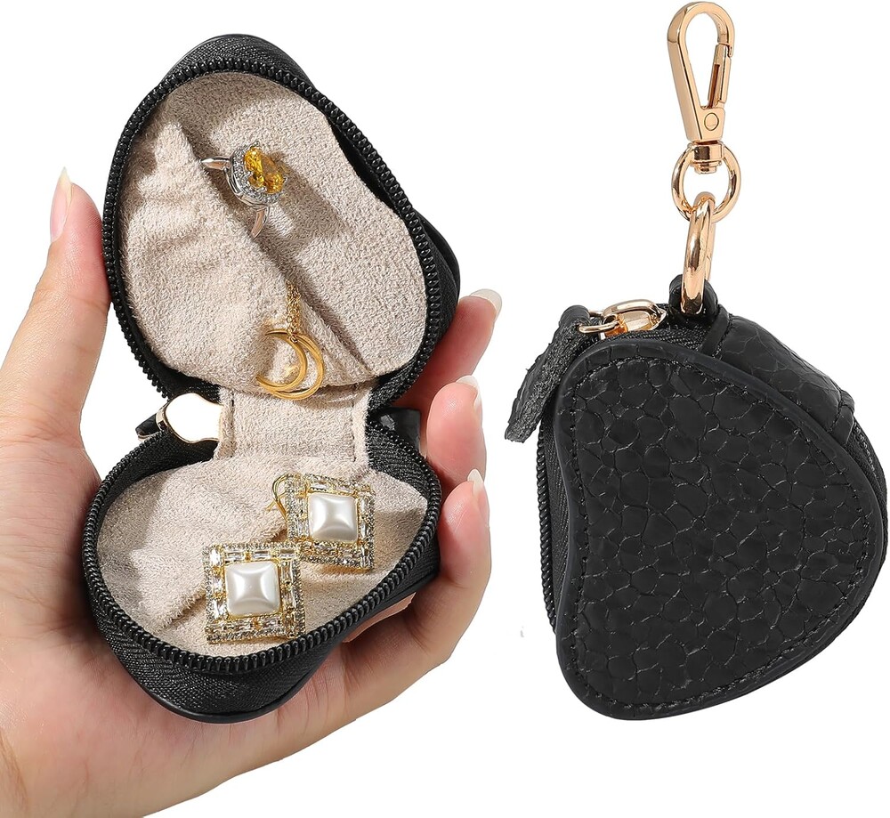 Jewelry Ring Holder Keychain – Portable Travel Gym Jewelry Storage Case for Rings Earrings Studs Necklace, Mini Jewelry Organizer Box Gym/Sports Jewelry Case (Jewelry Holder-Black)