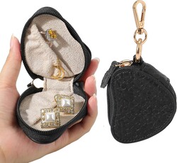 Jewelry Ring Holder Keychain – Portable Travel Gym Jewelry Storage Case for Rings Earrings Studs Necklace, Mini Jewelry Organizer Box Gym/Sports Jewelry Case (Jewelry Holder-Black)