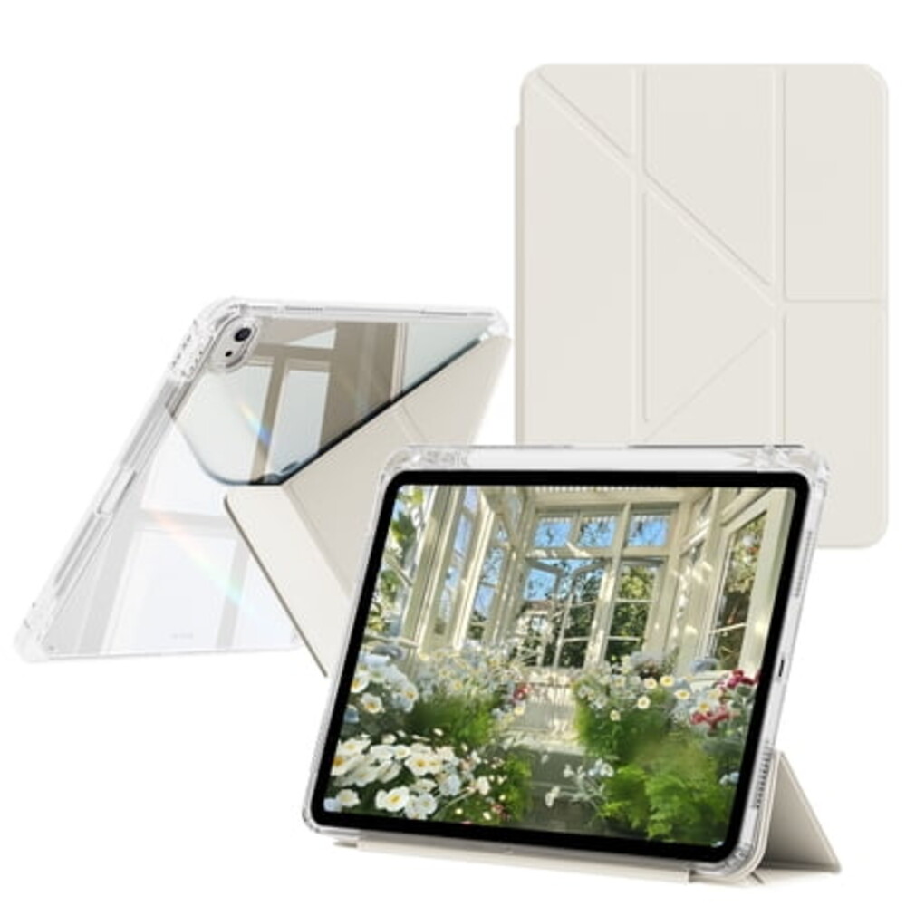 DWPSG Case for iPad 11th Generation 11 Inch (A16 2025), iPad 10th Generation 10.9 Inch (2022) with Clear Hard Back Shell, Folding Y-Shaped Stand Cover with Pencil Holder, Auto Wake/Sleep, White