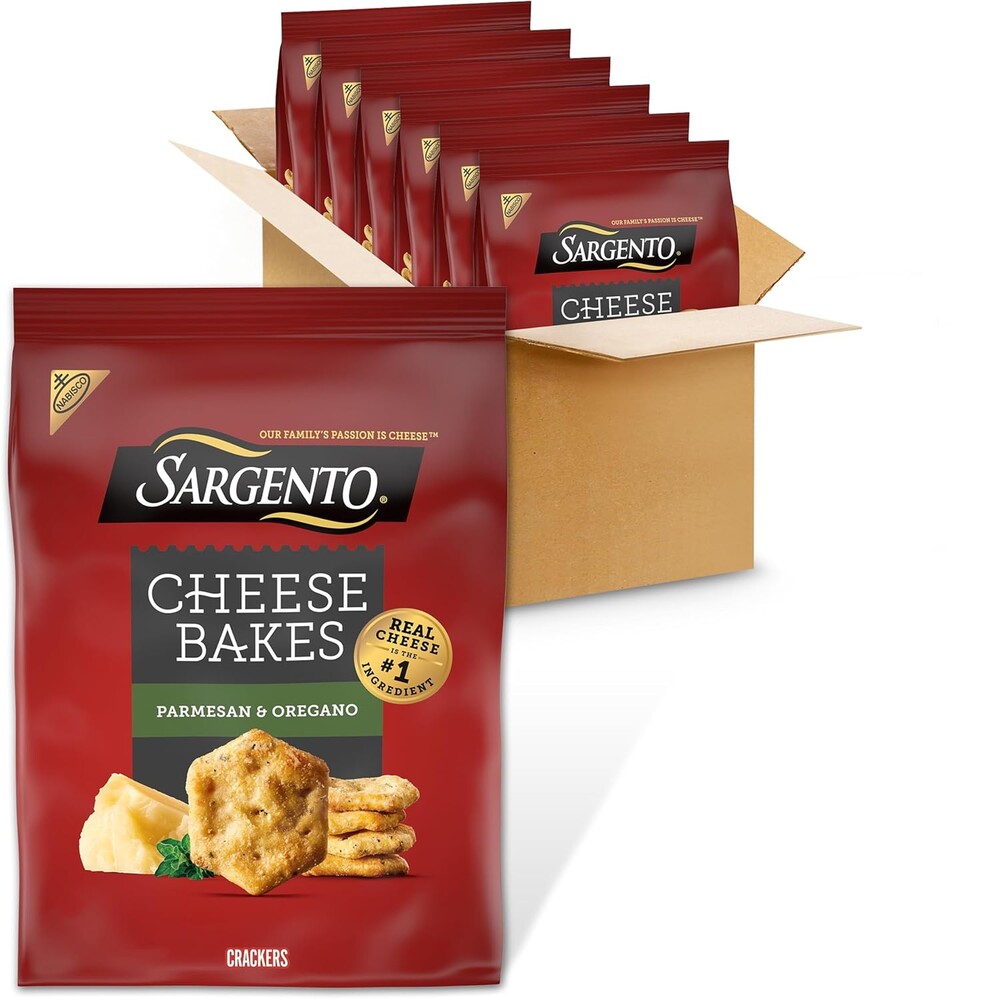 Sargento® Cheese Bakes Parmesan and Oregano Crackers, Cheese Crackers, Lunch Snacks, Bulk Snacks, 6-4.5 oz Bags