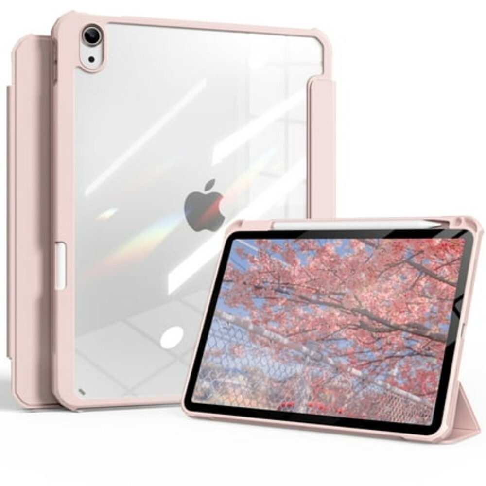 DWPSG Case for iPad (A16) 11th/10th Generation (2025/2022) with Pencil Holder, Clear Transparent Back Shell Slim Stand Shockproof Tablet Cover, Auto Wake/Sleep,Pink