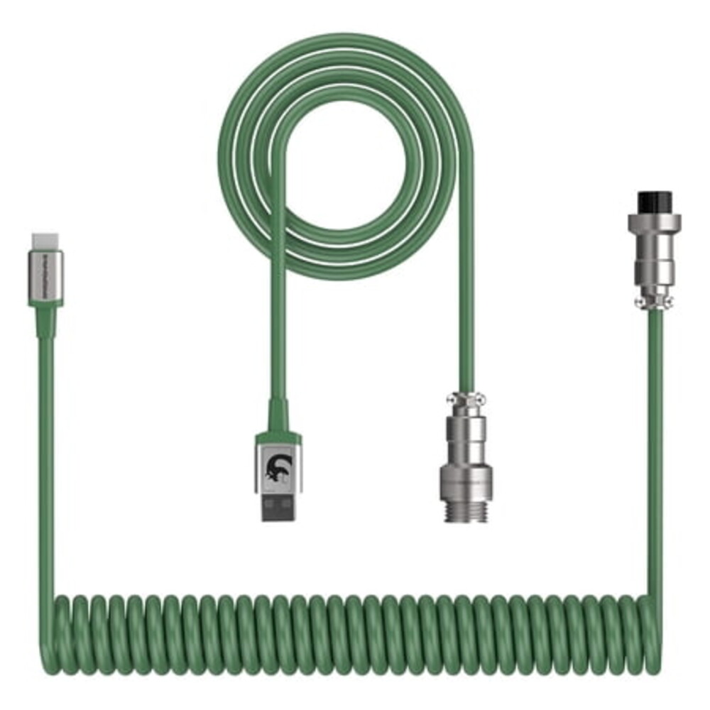 ZIYOU LANG C01 Coiled USB-c Double Sleeved Spring Cable Metal Aviator for Keyboard/Printer-Green