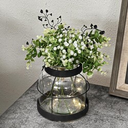Farmhouse Lantern Vase Vintage Glass Flower Vases with Plants Babysbreath Lights Rustic Floral Arrangement Centerpieces Home Decor Hostess Housewarming Gift（Black）