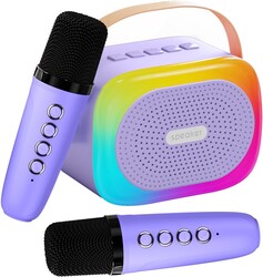 Mini Karaoke Machine for Kids Portable Karaoke Machine with 2 Bluetooth Wireless Microphones and LED Color Lights, Christmas Birthday Gifts Toys for Girls Boys 3-12 +Year Old (Purple)