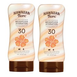 Hawaiian Tropic Weightless Hydration Lotion Sunscreen SPF 30, 6Fl Oz Twin Pack, Oil Free Sunscreen, Hawaiian Tropic Sunscreen SPF 30, Oxybenzone Free Sunscreen, Body Sunscreen Pack, 6Fl Oz each