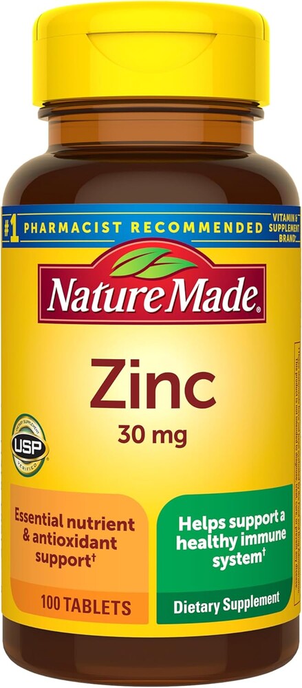 Nature Made Zinc 30 mg, Zinc Supplements for Men & Women, Dietary Supplement for Immune Health and Antioxidant Support, 100 Tablets, 100 Day Supply