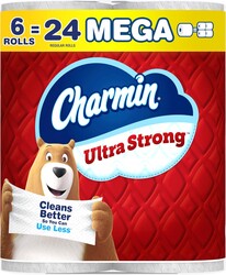 Charmin Ultra Strong Toilet Paper, 6 Mega = 24 Regular Rolls, 2-Ply, White
