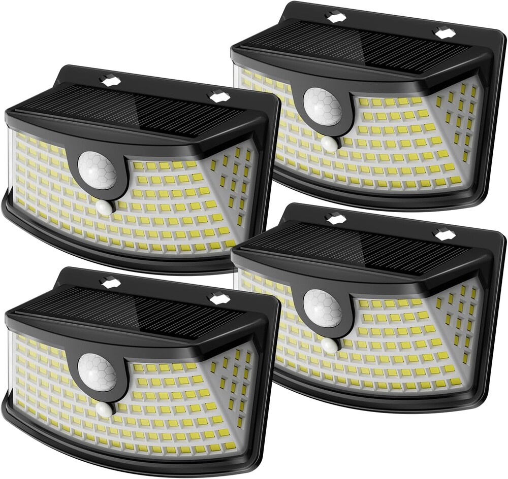 Aootek New Solar Motion Sensor Lights 120 LEDs with Lights Reflector,270° Wide Angle, IP65 Waterproof, Step Lights for Front Door, Yard, Garage, Deck (Black, Daylight White, 4-Pack)