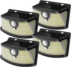 Aootek New Solar Motion Sensor Lights 120 LEDs with Lights Reflector,270° Wide Angle, IP65 Waterproof, Step Lights for Front Door, Yard, Garage, Deck (Black, Daylight White, 4-Pack)