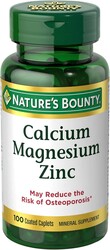 Nature's Bounty Calcium Magnesium & Zinc Caplets, Immune & Bone Health, Daily Supplement, 1000mg Calcium, 400mg Magnesium, 600 IU Vitamin D, Gluten Free, 100 Caplets