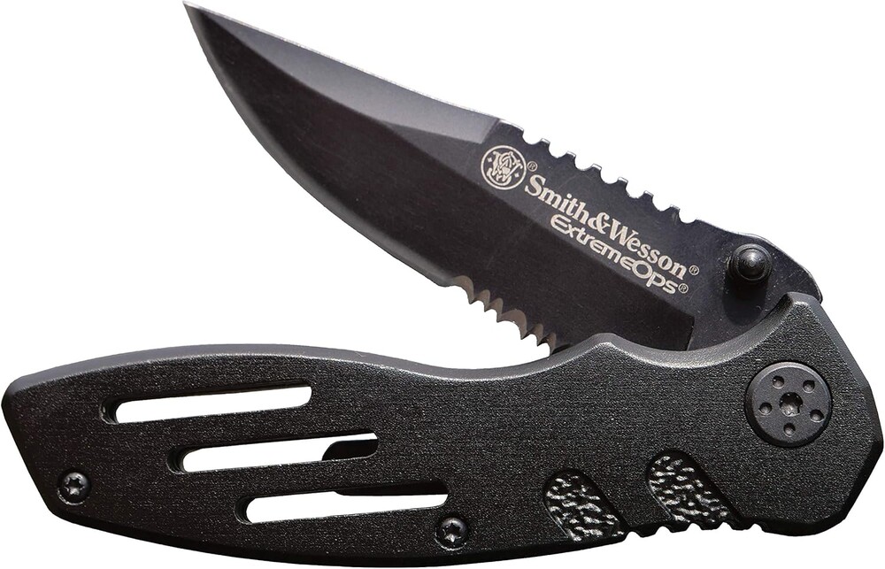 Smith & Wesson Accessories Extreme Ops SWA24S 7.1in S.S. Folding Knife with 3.1in Serrated Clip Point Blade and Aluminum Handle for Outdoor