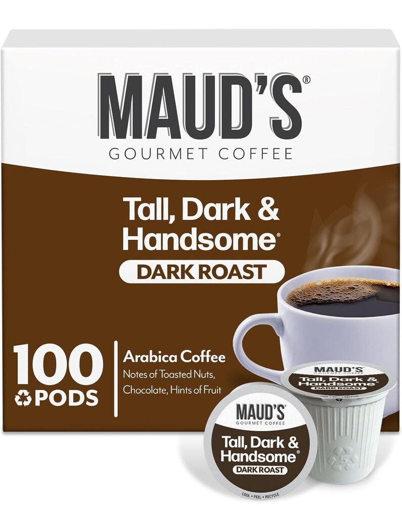 Maud's Dark Roast Coffee Pods, 100ct, Single Serve Pods – 100% Arabica Coffee, Compatible with Keurig K Cups Maker