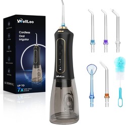 WellLeo Water Flossers for Teeth, 300ML Cordless Oral Irrigator Rechargeable Dental Flosser Picks with 5 Modes 5 Jet Tips,IPX7 Waterproof Teeth Cleaner for Braces Gum Care, Home Travel Use