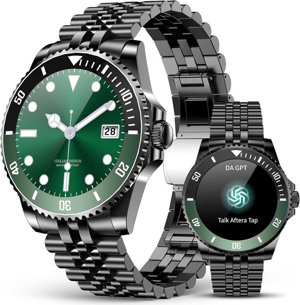 2025 DA GPT Smart Watch with Bluetooth Call,1.19-inch AMOLED Display, 24/7 Heart Rate, Blood Oxygen, Blood Pressure, Sleep Monitor, 107 Sports Fitness Tracker, Compatible Android and iOS Black Green