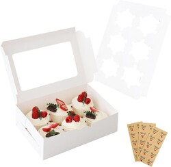 30 Pcs Cupcake Boxes with Clear Window, 9.4'' X6.3'' X3'', Food Grade Materials, Easy Assembly - Containers for Muffins, Cookies, Candies, and Bakeries