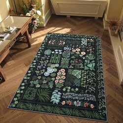 Zealude Floral Boho 3x5 Black Bathroom Entryway Kitchen Rug Non Slip Washable, Botanical Flower Area Rugs for Bedroom, Soft Modern Indoor Throw Carpet for Laundry Living Room Entrance (Black,3 x 5)