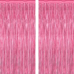 2 Pack Pink Party Decorations, 3.28 FT x 7.05 FT Pink Backdrop, Metallic Tinsel Backdrop Fringe Curtains Backdrop Curtains, Photo Backdrop Party Supplies Birthday Party Decorations