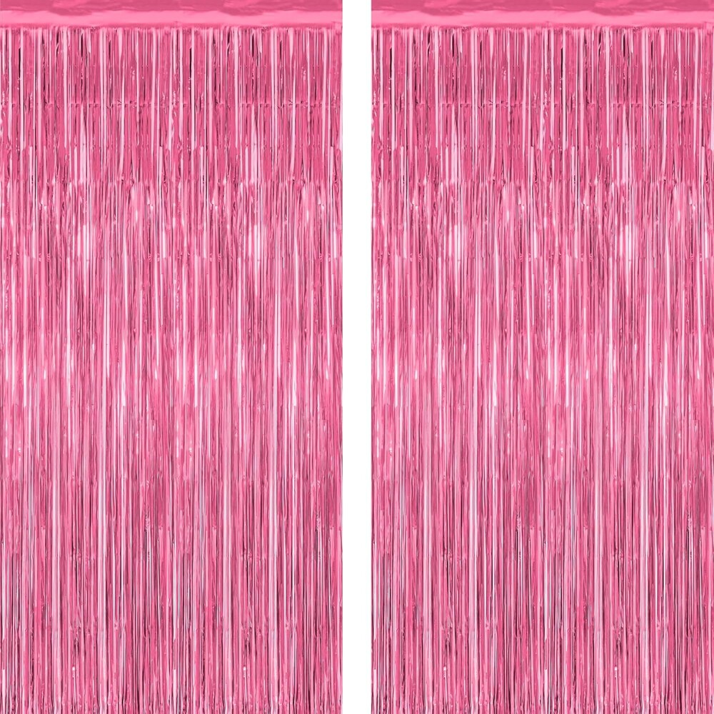 2 Pack Pink Party Decorations, 3.28 FT x 7.05 FT Pink Backdrop, Metallic Tinsel Backdrop Fringe Curtains Backdrop Curtains, Photo Backdrop Party Supplies Birthday Party Decorations