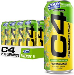 C4 Performance Energy Drink, Jolly Rancher Green Apple, Zero Sugar Carbonated Preworkout Energy, 200mg Caffeine with Beta Alanine, 16 Fl Oz (12 Pack)