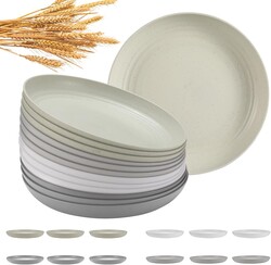 HEYCOME 12 Pcs Unbreakable Deep Dinner Plates Set, 9 inch Reusable Plastic Wheat Straw Plates, Microwave and Dishwasher Safe Plate for Kitchen, Lightweight Plate for Dessert, BPA Free, 4 Colors