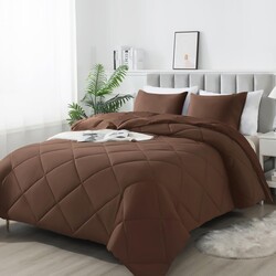 3-Piece Queen Comforter Set,All-Season,Soft & Hypoallergenic &Breathable Bedding,Polyester Quilted,Down Alternative(Comforter*1 & Pillowcases*2),Chocolate