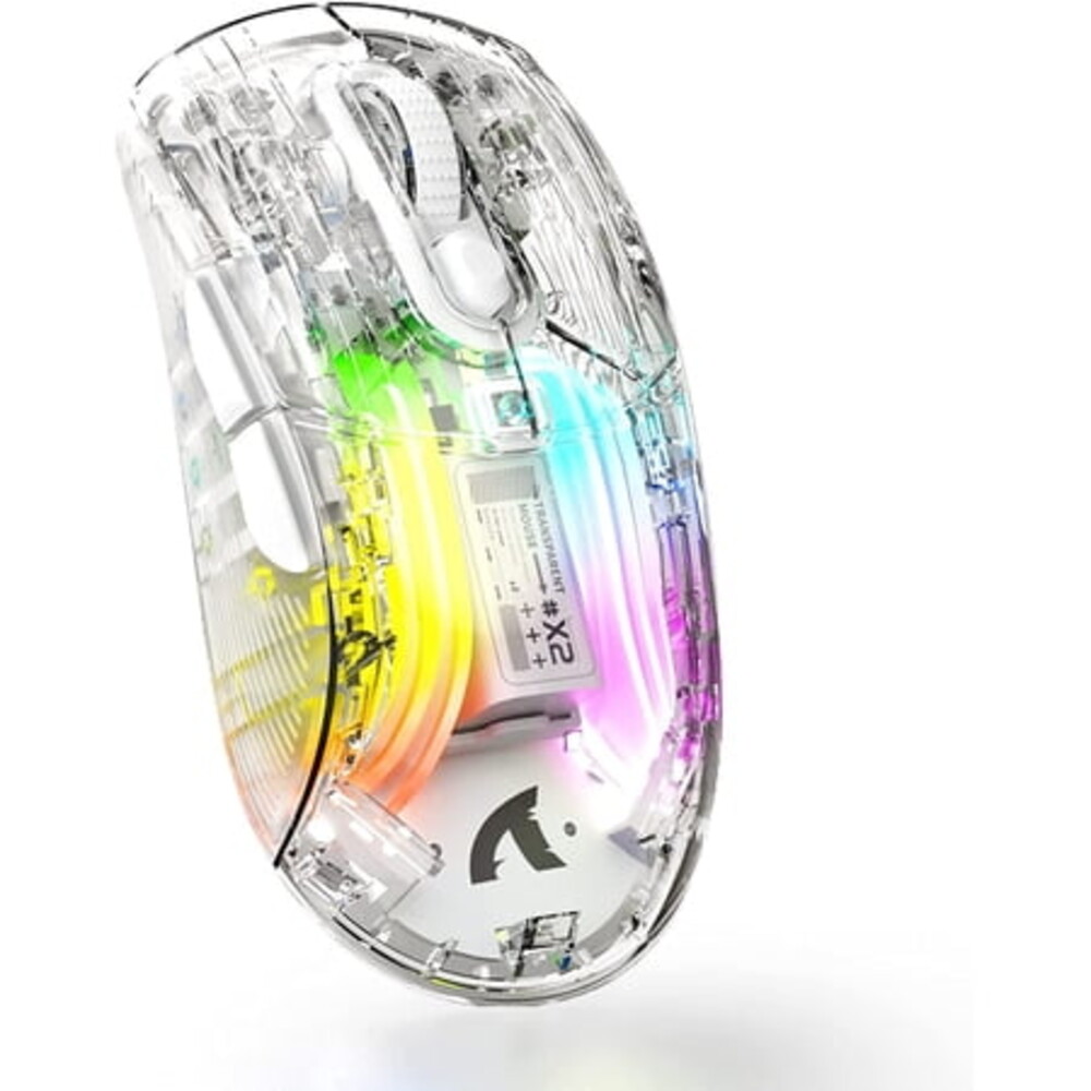 ATTACK SHARK Wireless Gaming Mouse With Transparent Design,Tri-Mode 2.4G/USB-C/Bt 5.0 ,3D RGB Backlit,Silent with 7 Buttons,Rechargeable for PC(White)