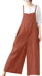 YESNO Women Casual Loose Long Bib Pants Wide Leg Jumpsuits Baggy Cotton Rompers Overalls with Pockets PZZTYP2