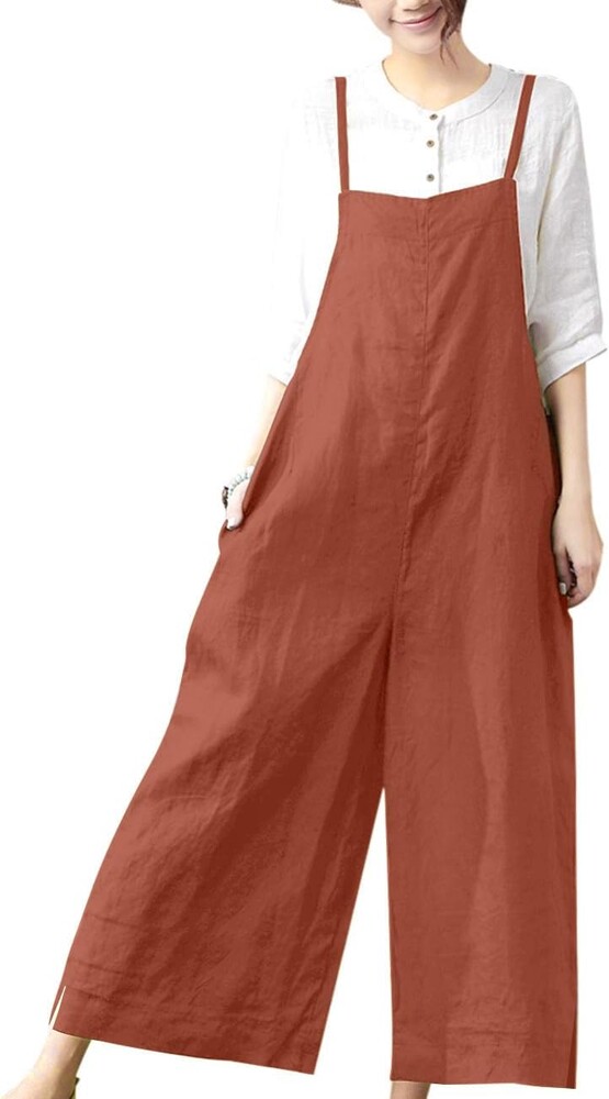 YESNO Women Casual Loose Long Bib Pants Wide Leg Jumpsuits Baggy Cotton Rompers Overalls with Pockets PZZTYP2