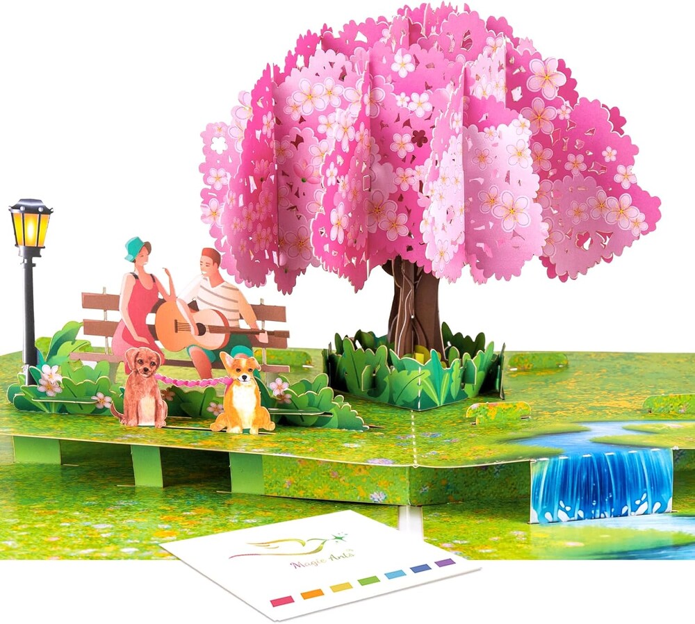Romantic 3D Pop Up Card – Park Scene with Couple & Dogs – Touching Gift for Anniversary, Valentine's Day, Birthday – For Wife, Husband, Girlfriend, Boyfriend – Envelope & Note Card Included