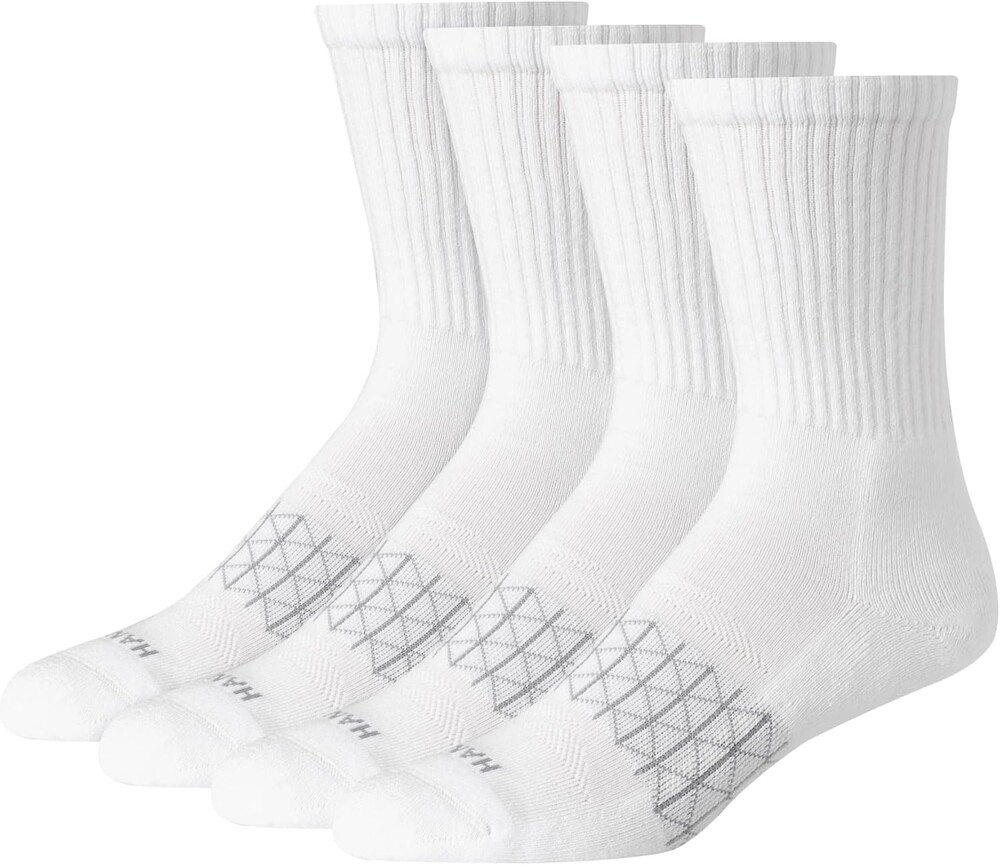 Hanes Men's Absolute Active Cushioned Crew Socks, Moisture Wicking Socks, Seamless Toe, 4-pack