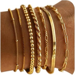 M MOOHAM Gold Bracelets for Women - 14K Real Gold Plated Beaded Bracelets Set Rope Paperclip Chain Stackable Bracelet Non Tarnish, Friendship Birthday Jewelry Gifts for Women Teen