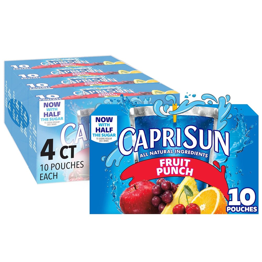 Capri Sun Fruit Punch Naturally Flavored Juice Drink Blend, 40 ct Pack, 4 Boxes of 10 Pouches