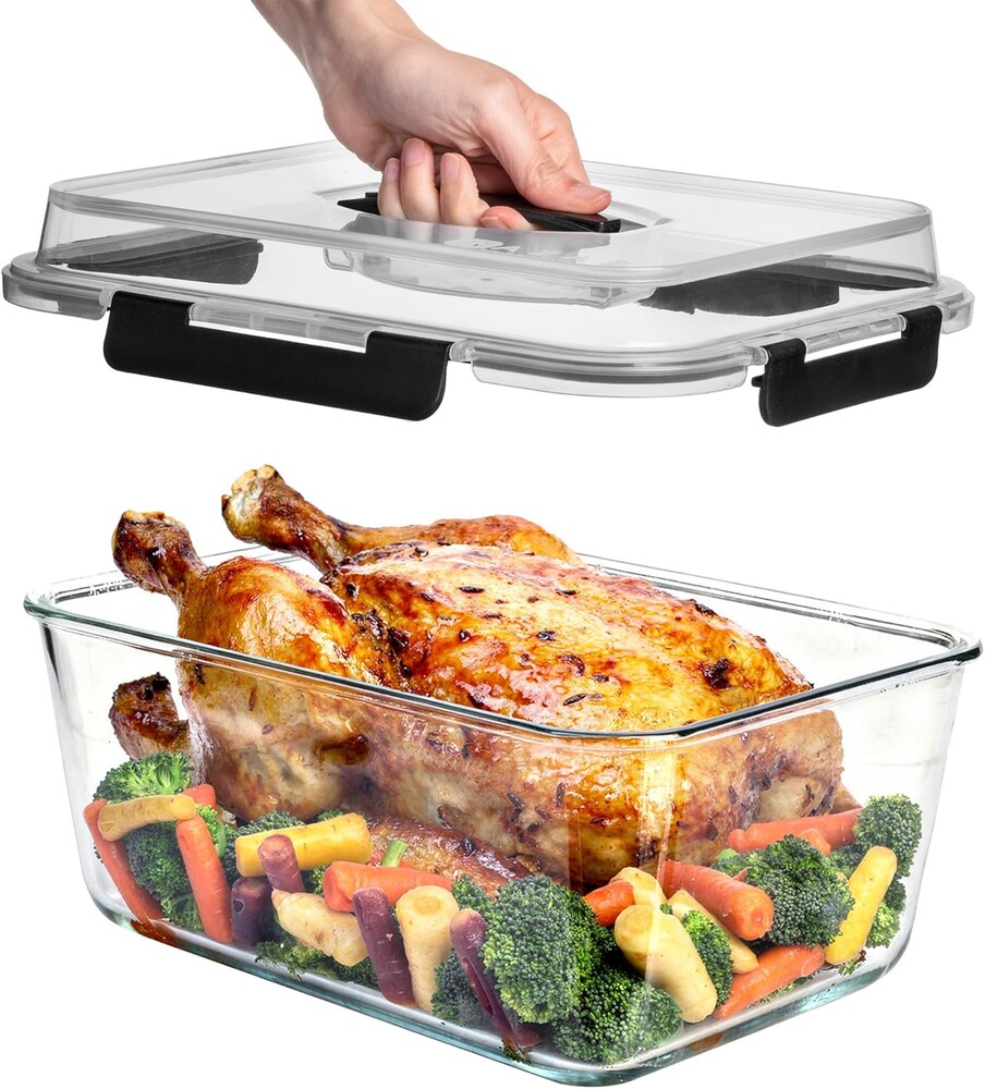 Razab 6500ml / 220 Oz / 28 Cups Extra Large Glass Food Storage Containers with Lids - Leakproof Glass Meal Prep Containers with Locking Lids for Roasting & Storing Leftover - Microwave & Oven Safe