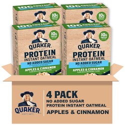 Quaker Protein Instant Oatmeal, Apple Cinnamon, 12g Protein per Serving, Whole Grains, No Artificial Flavors, No Added Colors, 1.76 oz Packets, (24 Pack)