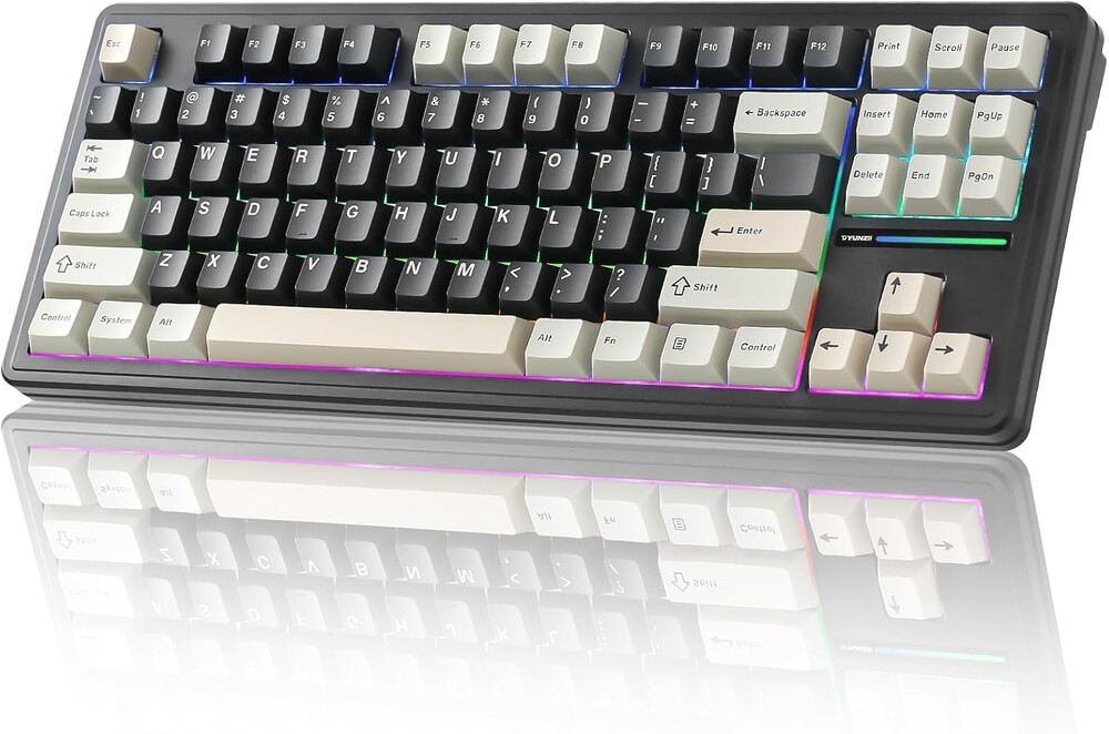 YUNZII YZ87 Gasket Mechanical Keyboard,TKL Wireless Hot Swappable with 5-Layer Padding, BT5.0/2.4G/USB-C NKRO RGB Backlit for Win/Mac (Black, Milk Switch)