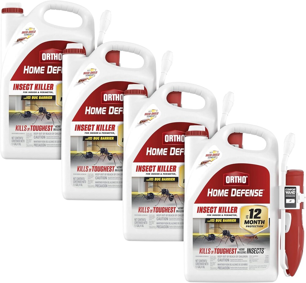 Ortho Home Defense Insect Killer for Indoor and Perimeter2 with Comfort Wand - Ready-To-Use Bug Spray, Kills Ants, Cockroaches & Spiders, 1.1 gal. (4-pack)