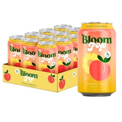 Bloom Pop Prebiotic Soda 12 Pack, Peach Pineapple, 12oz Cans | Prebiotic Soda for Gut Health, Low Calorie Soda, No Caffeine, Healthy Soft Drink Alternative