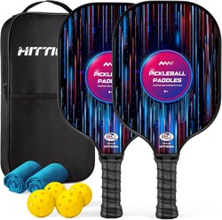 Pickleball Paddles Set of 2 - Fiberglass Pickleball Paddles for Beginners, USAPA Approved Pickle Ball Rackets 2 Pack with 4 Pickleball Balls, 1 Pickleball Net Bag, Paddles Ball Set Outdoor Indoor