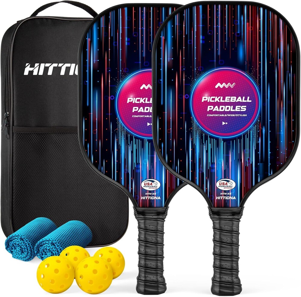 Pickleball Paddles Set of 2 - Fiberglass Pickleball Paddles for Beginners, USAPA Approved Pickle Ball Rackets 2 Pack with 4 Pickleball Balls, 1 Pickleball Net Bag, Paddles Ball Set Outdoor Indoor