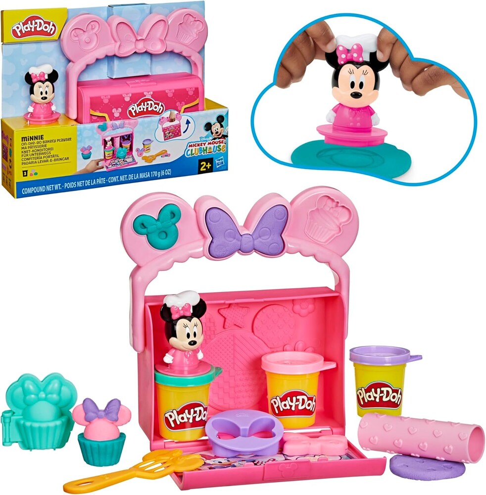 Play-Doh Disney Junior Mickey Mouse Clubhouse, On-The-Go Bakery Playset with Minnie Mouse, Play Food Preschool Toys, Arts & Crafts Gifts for Kids 2+