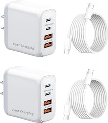 40W USB C Wall Charger with 4FT Cable, 4-Port, PD Power Adapter + QC Wall Plug Multiport Type C Charging Block Cube, for i Phone 17/16/15/14/13 (2A+2C-2)