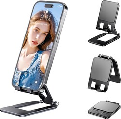 Cell Phone Stand for Desk, Adjustable Aluminum Alloy Desktop Phone Holder, Portable Metal Phone Stand Foldable for for iPhone 17 16 15 14 Pro Max, Galaxy S26 and Other Phones